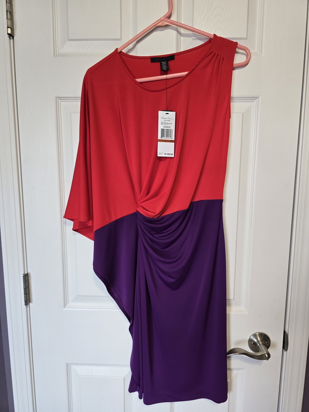 Kenneth Cole New York Red & Purple Asymmetrical Draped Dress